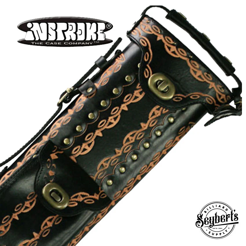 Instroke D01 Black Hand Tooled 2x4 Pool Cue Case - 24D01BKH