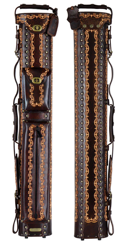 Instroke D01 Dark Brown Hand Tooled 3x5 Pool Cue Case - 35D01DBH - Image 2