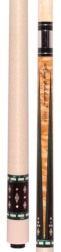Balabushka SLE Series Birdseye Maple with Ebony Points with Green Veneers and Mother of Pearl Diamond Inlays Pool Cue with Textured Leather Wrap - Image 4