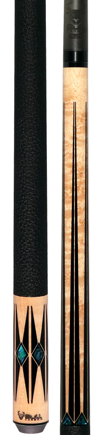 Bull Carbon Birdseye Maple with Black Points and Abalone Inlays Play Cue with Textured Leather Wrap - Image 5