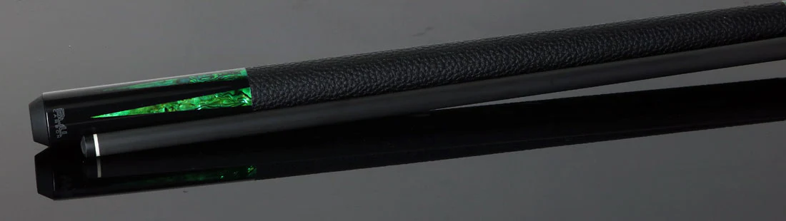Bull Carbon Black with 6 Green Mother-of-Pearl Points Play Cue with Textured Leather Wrap - Image 3