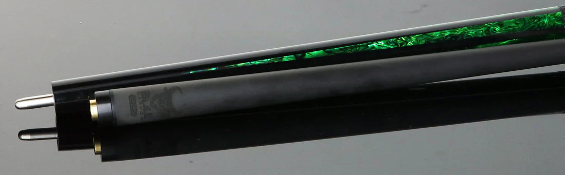 Bull Carbon Black with 6 Green Mother-of-Pearl Points Play Cue with Textured Leather Wrap - Image 4