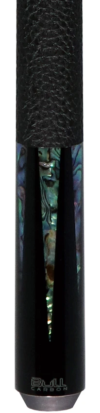 Bull Carbon Black with 6 Genuine Abalone Points Play Cue with Textured Leather Wrap - Image 2