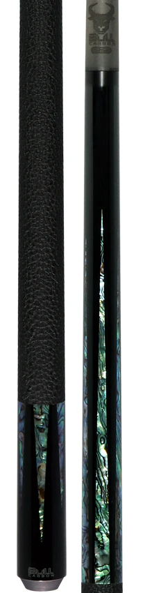 Bull Carbon Black with 6 Genuine Abalone Points Play Cue with Textured Leather Wrap - Image 5