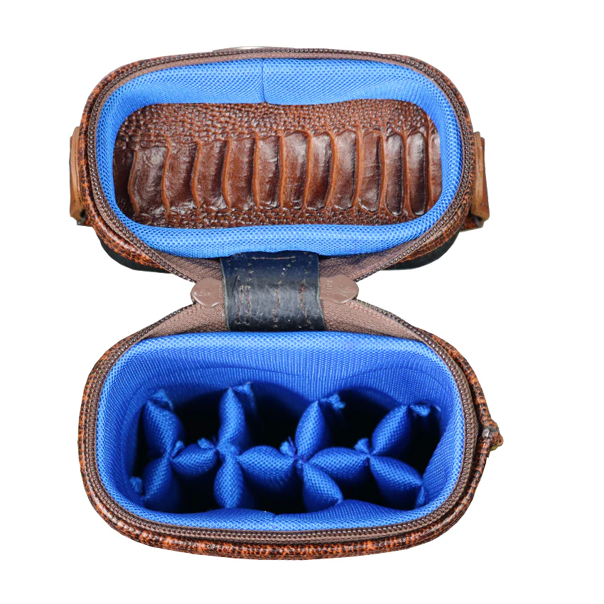 Castillo Black Leather with Cognac Ostrich Leg Accent 3x5 Hard Leather Pool Cue Case - CLG35BKCGOS - Image 3