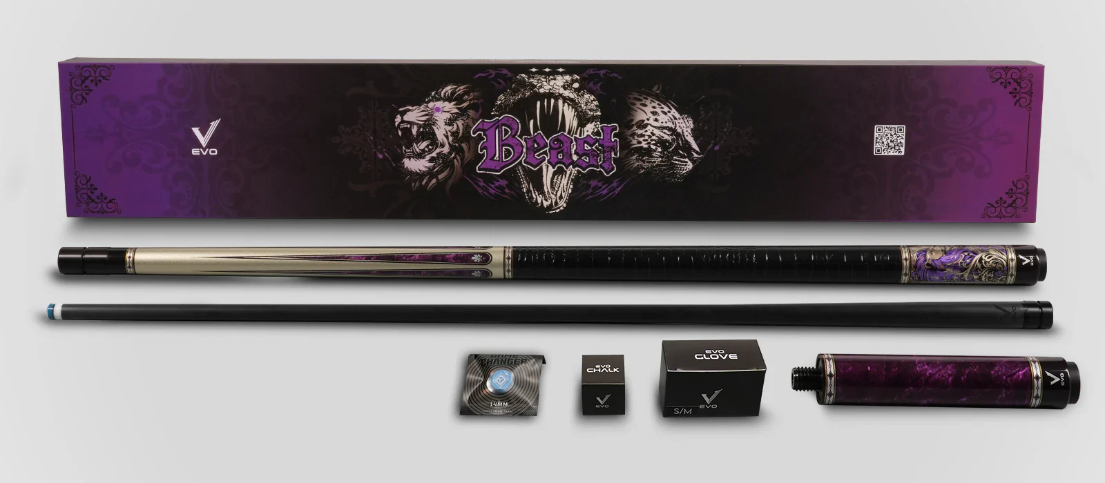 EVO Beast Amethyst Lion Leather Wrap Pool Cue Maxbing Edition - Image 3
