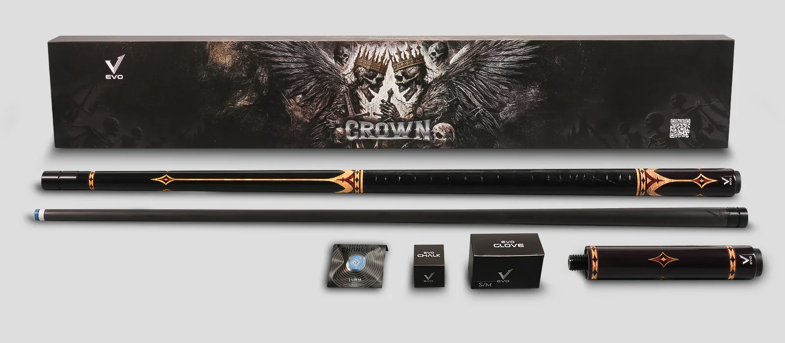 EVO Crown Royal Black Pool Cue with Black Crocodile Wrap Maxbing Edition - Image 3