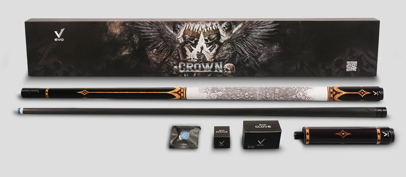 EVO Crown Royal Black Pool Cue with White Lizard Wrap Maxbing Edition - Image 3