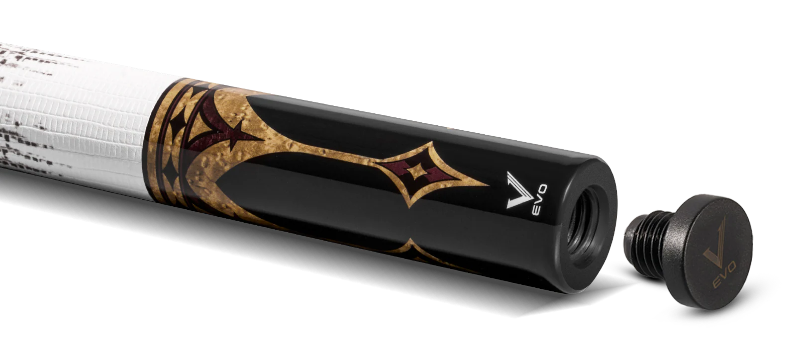EVO Crown Royal Black Pool Cue with White Lizard Wrap - Image 5