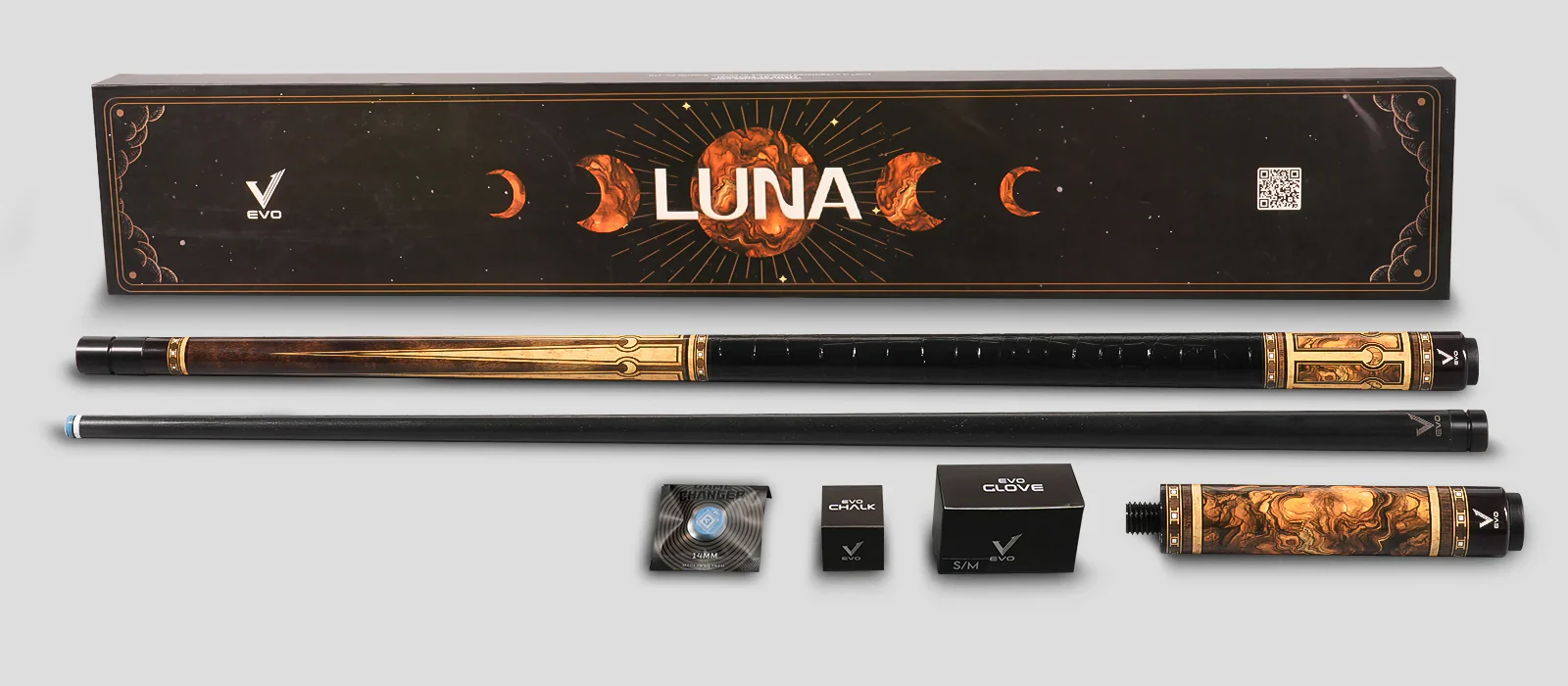 EVO Luna Golden Crest Leather Wrap Pool Cue Maxbing Edition - Image 3