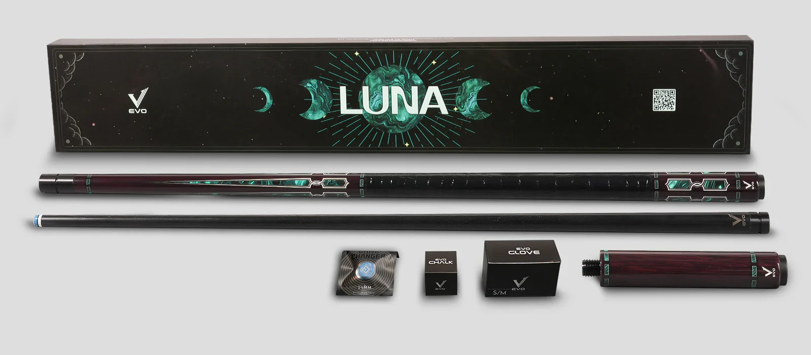 EVO Luna Malachite Eclipse Leather Wrap Pool Cue Maxbing Edition - Image 3