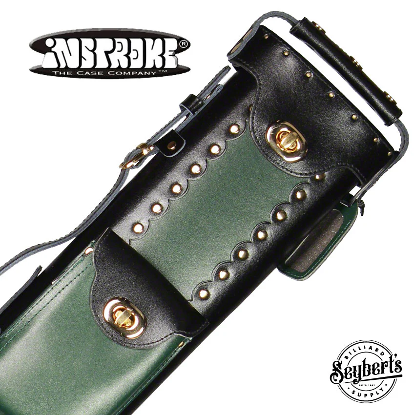 Instroke Geo Leather Black/Green 3x5 Pool Cue Case - GEO3X5BG