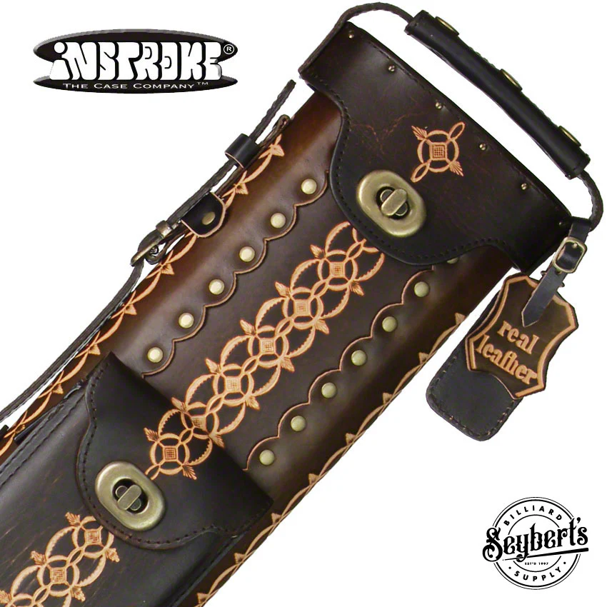 Instroke Saddle D05 Dark Brown Hand Tooled 3x5 Pool Cue Case - 35D05DBH