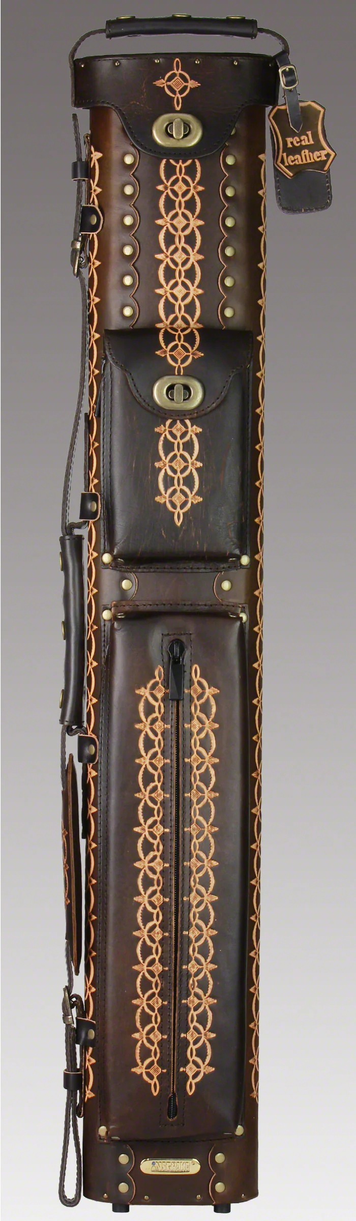 Instroke Saddle D05 Dark Brown Hand Tooled 3x5 Pool Cue Case - 35D05DBH - Image 2