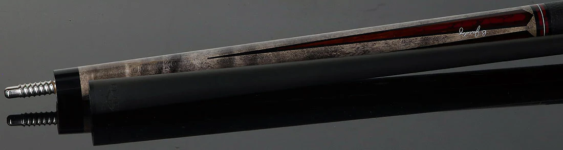 Jacoby Custom Birdseye Maple with Ebony and Cocobolo/ Bloody Jasper Points Pool Cue with Black Bull Hide Wrap and Jacoby Black Carbon Shaft - Image 4