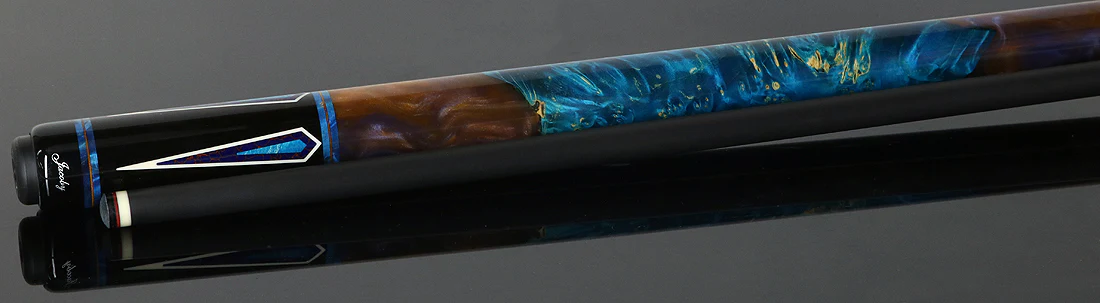 Jacoby Ebony with Azurite Web Points and Impregnated Burl No Wrap Pool Cue with Carbon Shaft - Image 3