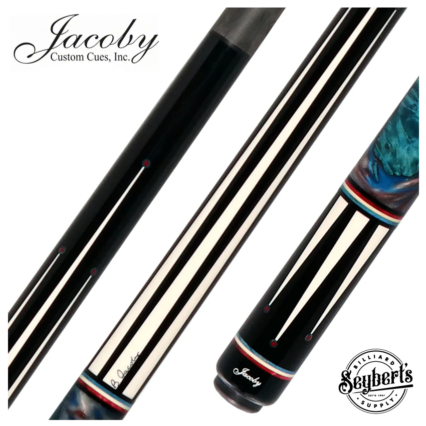 Jacoby Ebony with White Juma Points and Impregnated Burl No Wrap Pool Cue with Carbon Shaft