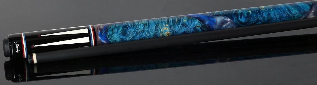 Jacoby Ebony with White Juma Points and Impregnated Burl No Wrap Pool Cue with Carbon Shaft - Image 3