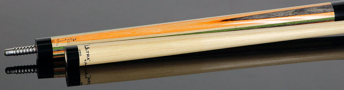Jacoby Gray/Green/Natural/Orange Laminated Pool Cue with Ebony Wrap Section - Image 4