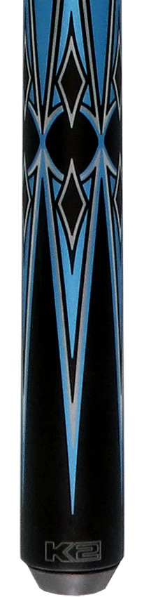 K2 Matte Metallic Blue with Silver and Black Graphic Pool Cue with 11.75mm RK Carbon Fiber Shaft  Shaft - Image 2