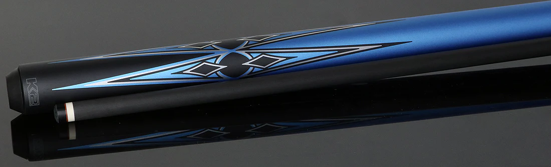 K2 Matte Metallic Blue with Silver and Black Graphic Pool Cue with 11.75mm RK Carbon Fiber Shaft  Shaft - Image 3
