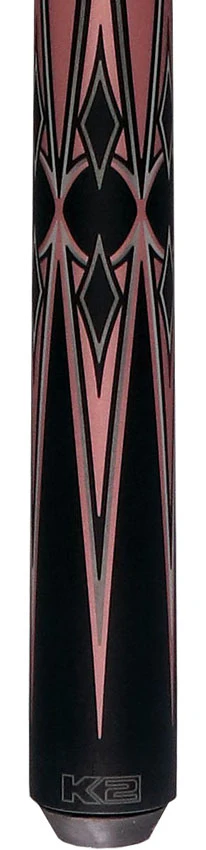 K2 Matte Metallic Pink with Black and Silver No Wrap Pool Cue with 11.75mm LD Koda Shaft - Image 2