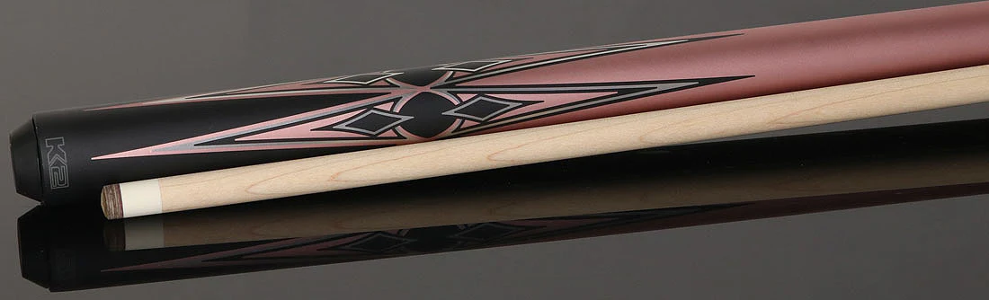 K2 Matte Metallic Pink with Black and Silver No Wrap Pool Cue with 11.75mm LD Koda Shaft - Image 3