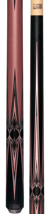 K2 Matte Metallic Pink with Black and Silver No Wrap Pool Cue with 11.75mm LD Koda Shaft - Image 5