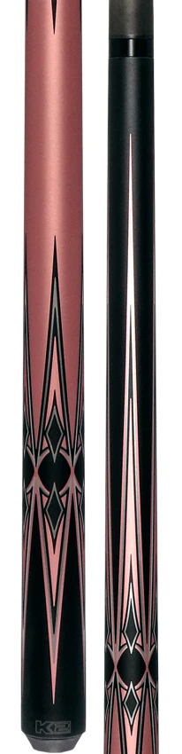 K2 Matte Metallic Pink with Black and Silver No Wrap Pool Cue with 12.65mm RK Carbon Fiber Shaft - Image 5