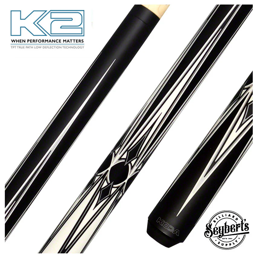 K2 KL160 Black/White/Silver Matte 4 Point Graphic Pool Cue with 11.75mm K2 LD Shaft - KL160