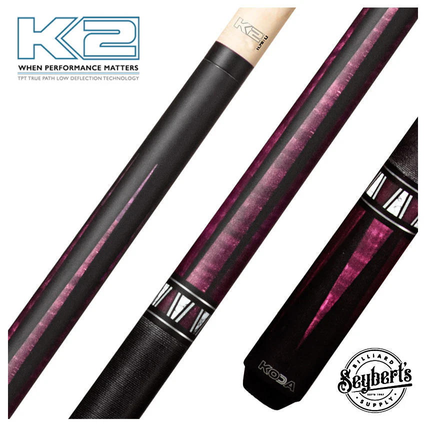 K2 KL170 4 Point Matte Black And Purple Graphic Pool Cue with 11.75mm LD Shaft - KL170