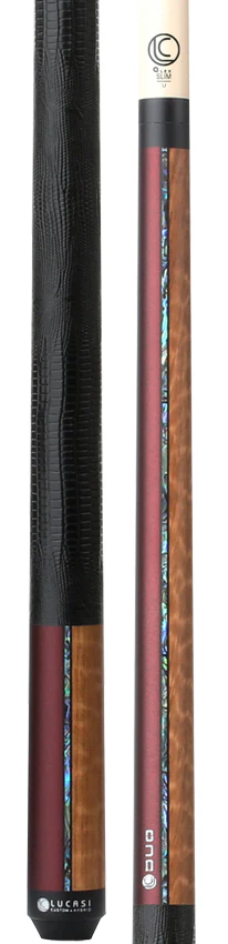 Lucasi Custom Duo Garnet Red/Exotic Apitong Cue with Embossed Leather Wrap Pool Cue - Image 3