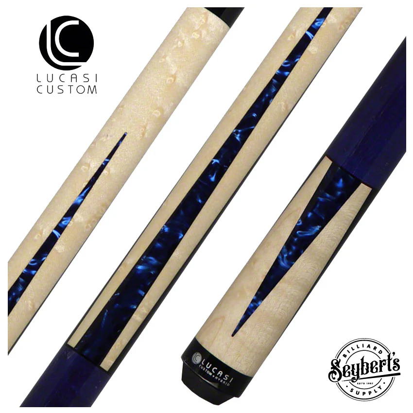 Lucasi Zero Flexpoint Natural Birdseye Maple with Blue Luster Inlays and Blue Birdseye Wrapless Pool Cue - LZC16
