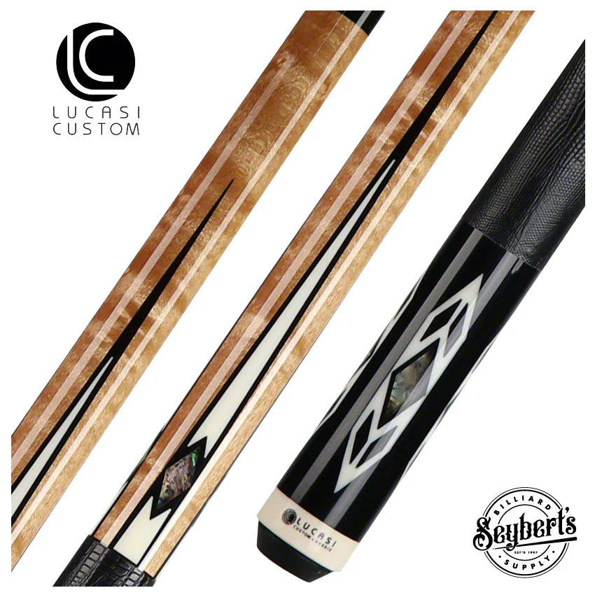 Lucasi Zero Flexpoint Antique Stained Birdseye Maple with Abalone Inlays and Lizard Embossed Black Leather Wrap Pool Cue - LZC24