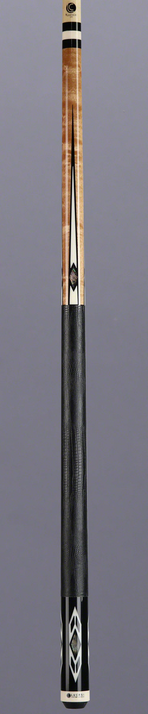 Lucasi Zero Flexpoint Antique Stained Birdseye Maple with Abalone Inlays and Lizard Embossed Black Leather Wrap Pool Cue - LZC24 - Image 2