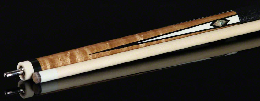 Lucasi Zero Flexpoint Antique Stained Birdseye Maple with Abalone Inlays and Lizard Embossed Black Leather Wrap Pool Cue - LZC24 - Image 4
