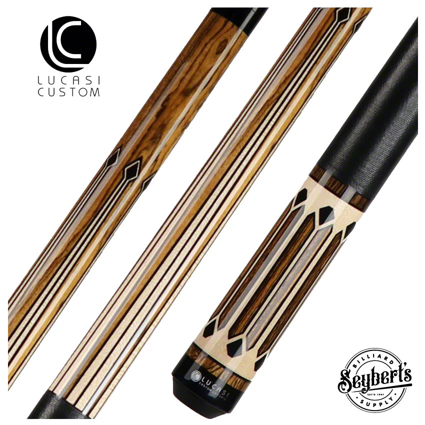 Lucasi Zero Flexpoint Bocote with Black/Natural Curly Maple Inlays and Solid Black Linen Wrap Pool Cue - LZC35