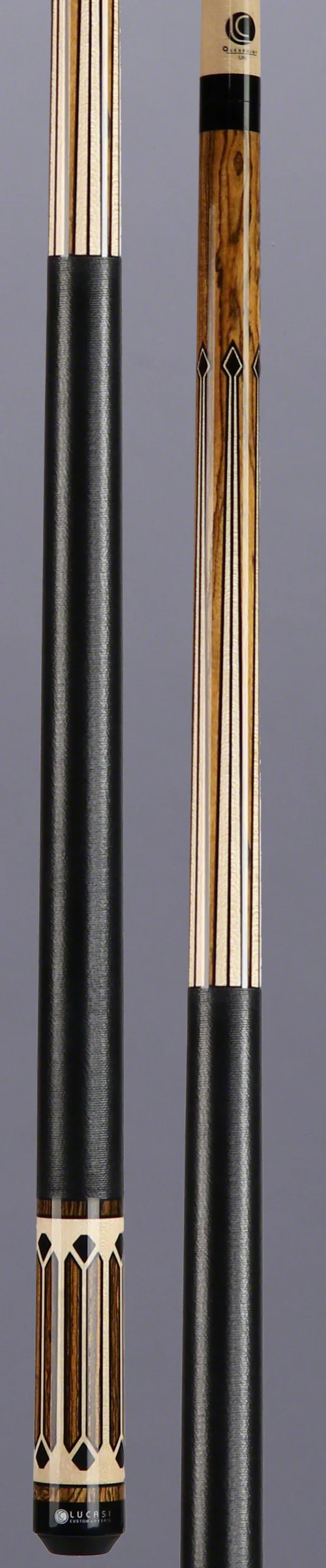 Lucasi Zero Flexpoint Bocote with Black/Natural Curly Maple Inlays and Solid Black Linen Wrap Pool Cue - LZC35 - Image 3