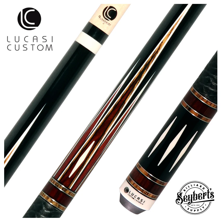 Lucasi Zero Flexpoint Midnight Black with Bocote Inlays and Elephant Embossed Black Leather Wrap Pool Cue - LZC39