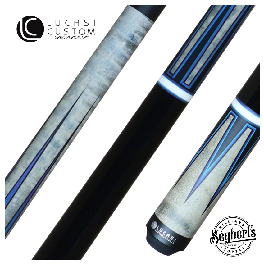 Lucasi Zero Flexpoint Grey Stained Maple with Blue/Green Veneer Points and Midnight Black Wrapless Pool Cue - LZC53
