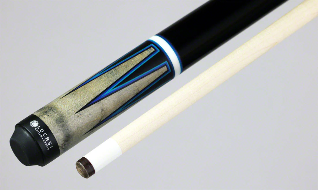 Lucasi Zero Flexpoint Grey Stained Maple with Blue/Green Veneer Points and Midnight Black Wrapless Pool Cue - LZC53 - Image 3