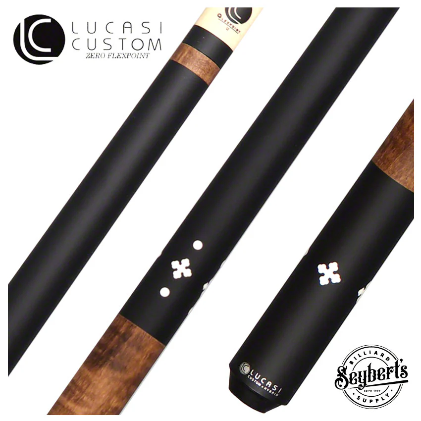 Lucasi Zero Flexpoint Matte Black with 4 Imitation Bone Inlays and Walnut Stained Curly Maple Wrapless Pool Cue - LZC58