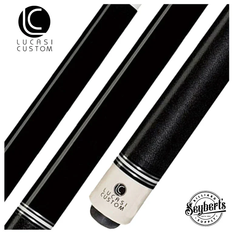 Lucasi Zero Flexpoint Midnight Black with Silver & White Rings and Black Linen Wrap Pool Cue - LZCB5