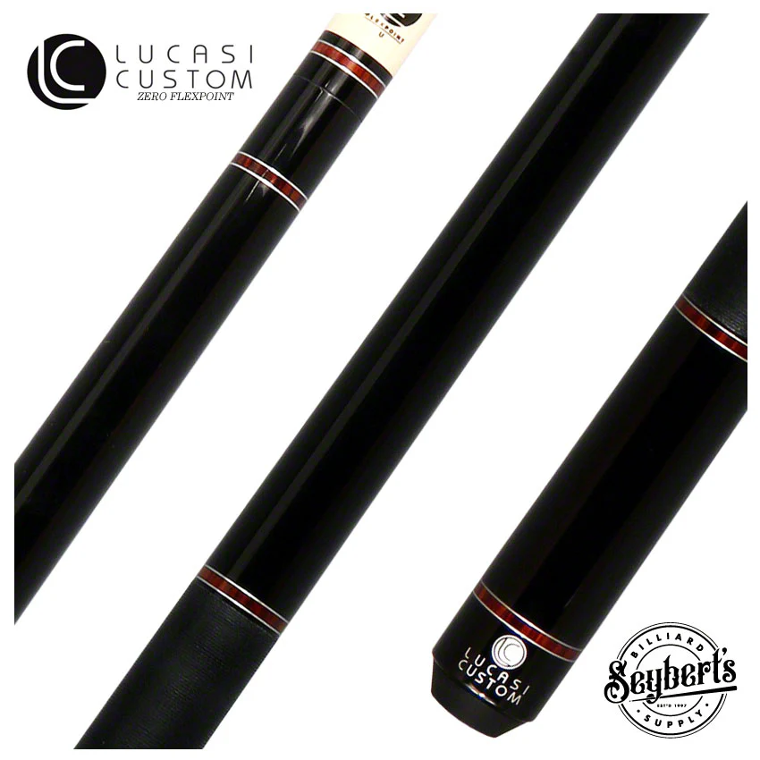 Lucasi LZD6 Zero Flexpoint Midnight Black with Cocobolo/Silver Accent Rings and Black Linen Wrap Pool Cue - LZD6