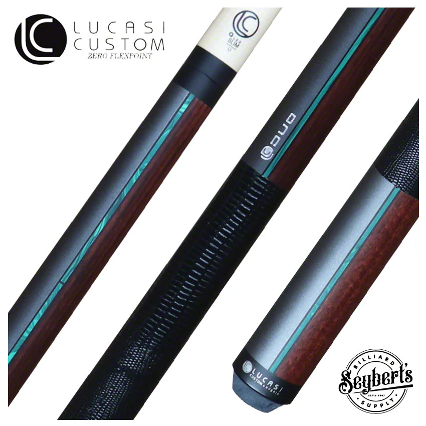 Lucasi Duo Matte Gunmetal/Zebrawood with Malachite Inlays and Embossed Lizard Wrap Pool Cue - LZDU12
