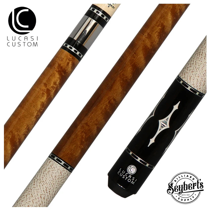 Lucasi Zero Flexpoint Walnut Stained Birdseye Maple with Silver Crush/Imitation Bone Inlays and White and Brown Linen WrapPool Cue - LZE9
