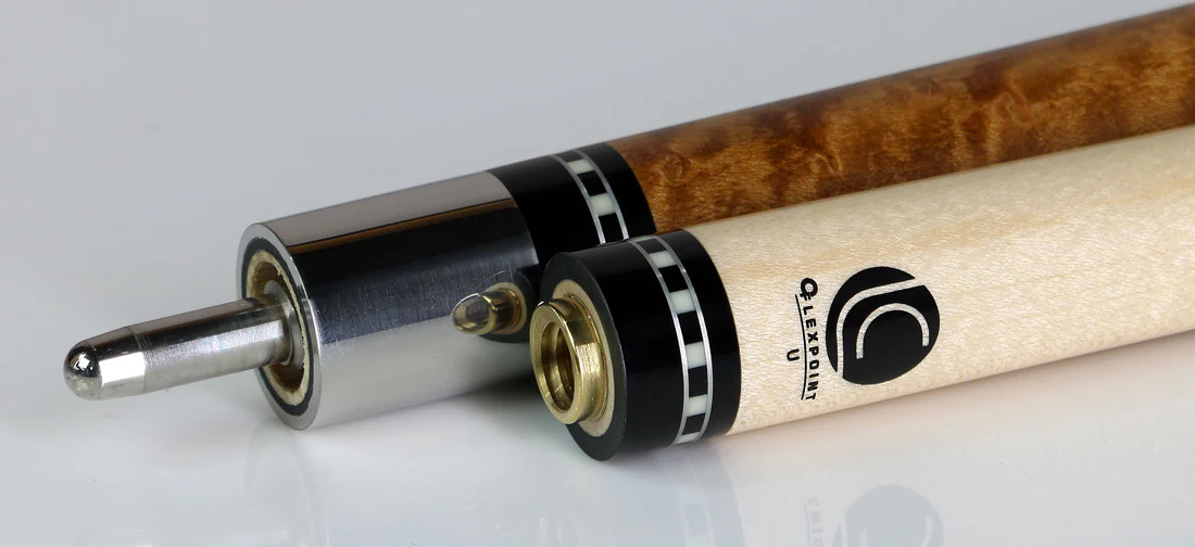Lucasi Zero Flexpoint Walnut Stained Birdseye Maple with Silver Crush/Imitation Bone Inlays and White and Brown Linen WrapPool Cue - LZE9 - Image 4