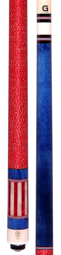 McDermott Blue Stained Birdseye Maple with Red/White/Blue Inlays Cue of the Month with G-Core Shaft - Image 5