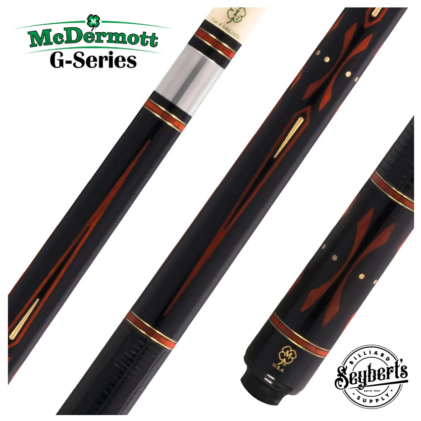 McDermott G Core Series Black Urethane and Padauk Play Cue with Lizard Leather Wrap