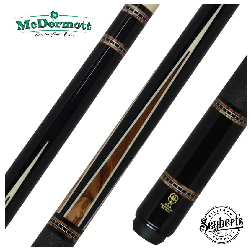 McDermott H Series Black Urethane Forearm with Zebrawood Points Pool Cue - H652